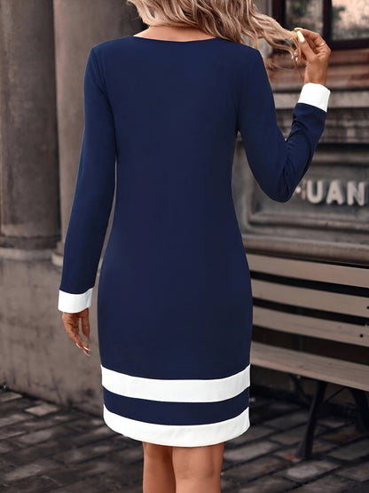 LP | Abito midi casual in maglia con scollo rotondo, spacco e maniche lunghe