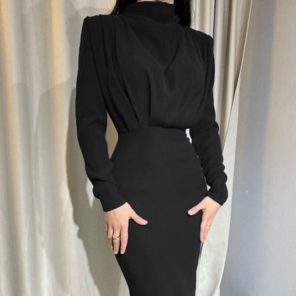 LP | Abito midi drappeggiato con collo alto